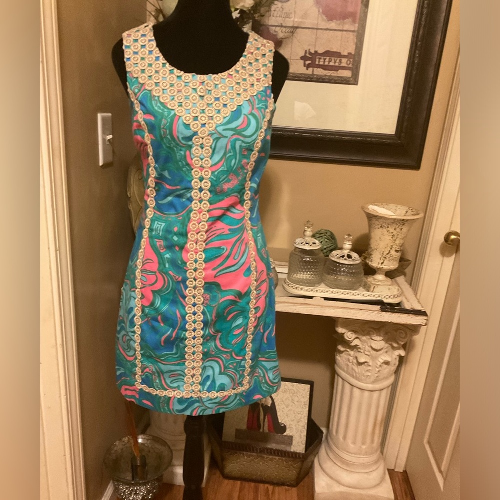 Lilly Pulitzer Turquoise and Pink Swirl Mini Dress